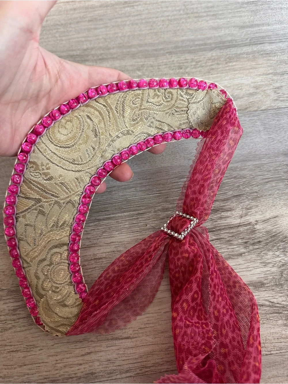 Russian Kokoshnik Headband Pink Beaded Folk Headdress Ribbon Crown